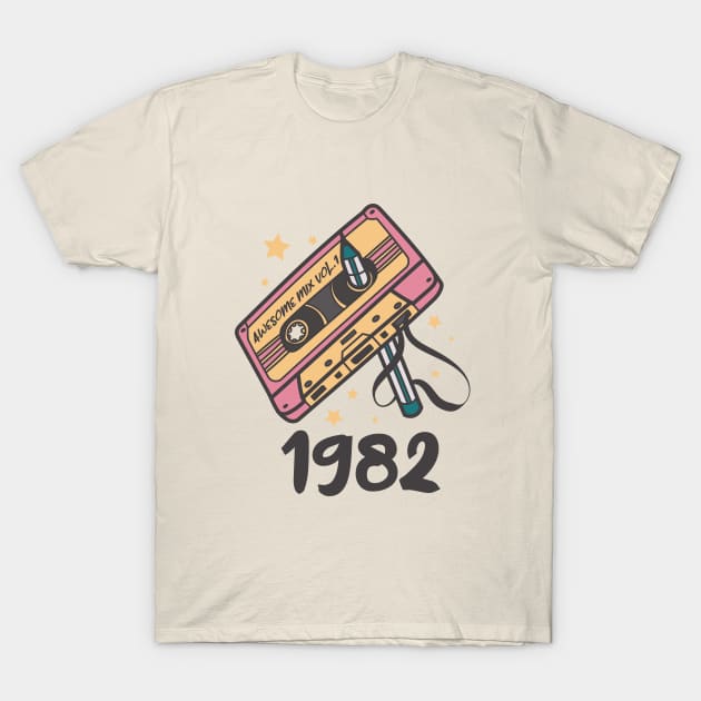 Awesome Mix Vol. 1 1982 Cassette Tape Vintage T-Shirt by Nessanya